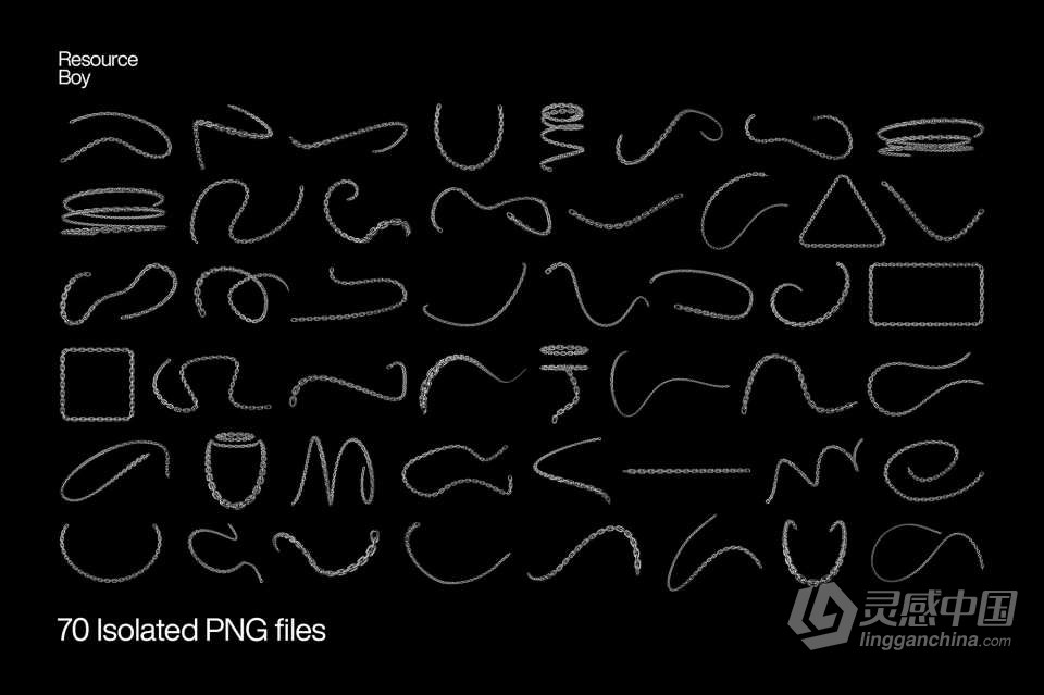 70个Y2K酸性艺术锁链粗犷链条铁链PNG设计素材 70 Chain Textures  灵感中国网 www.lingganchina.com