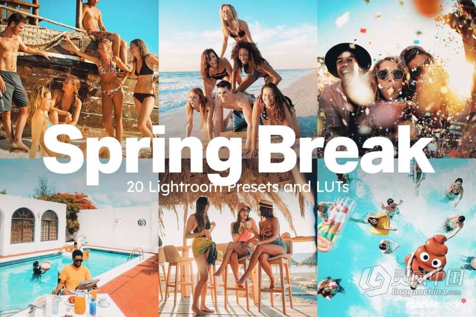 20款夏日海滩派对冲浪旅拍人像Lightroom预设电影调色LUT预设 20 Spring Break Lightroom Presets and LUTs  灵感中国网 www.lingganchina.com