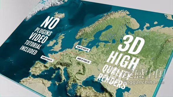 AE模板-三维欧洲物理地图3D Physical Map AE模板下载  灵感中国网 www.lingganchina.com