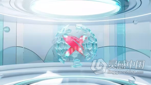 AE模板-高科技六角球玻璃大厅场景LOGO动画视频AE模板下载  灵感中国网 www.lingganchina.com