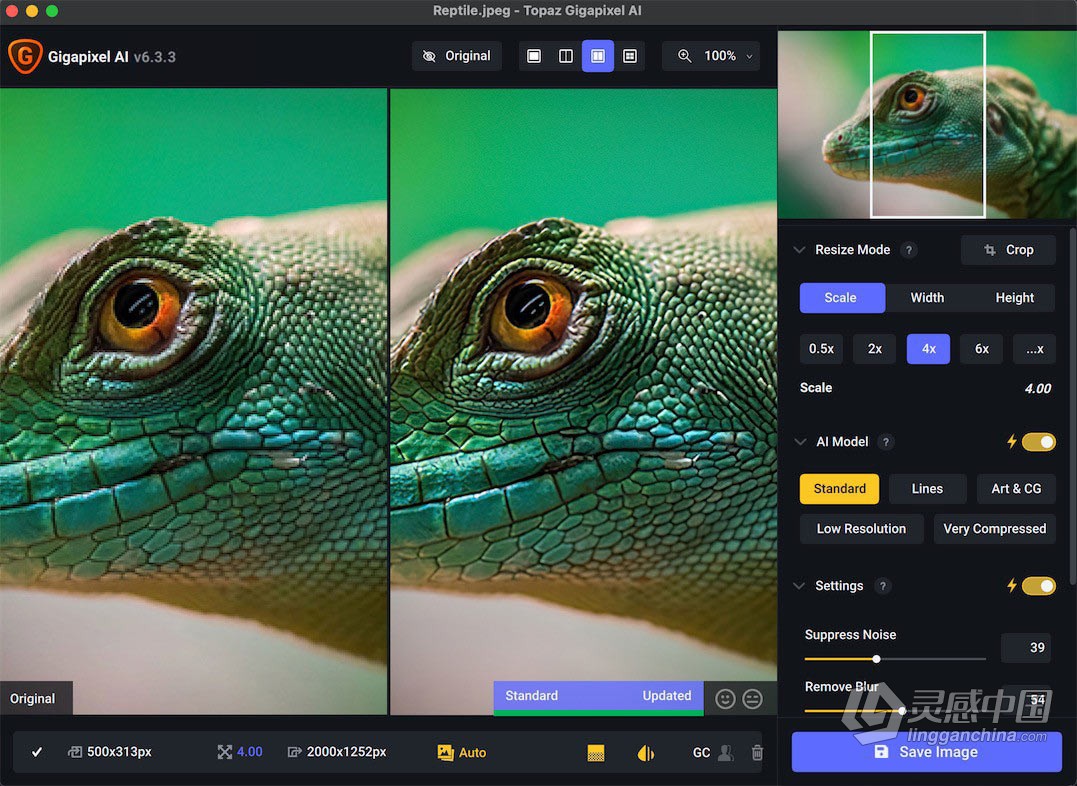 人工智能照片无损放大软件PS插件 Topaz Gigapixel AI 6.3.3 +全部模型 Mac系统下载  灵感中国网 www.lingganchina.com