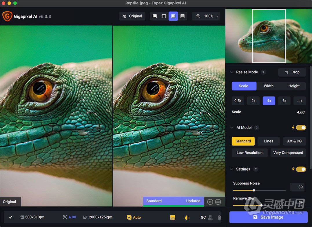 人工智能照片无损放大软件PS插件 Topaz Gigapixel AI 6.3.3 +全部模型 Mac系统下载  灵感中国社区 www.lingganchina.com