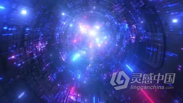 视频素材-通过隧道电缆飞行的数据抽象高科技可视化背景视频素材下载  灵感中国网 www.lingganchina.com