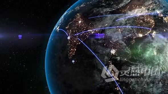 视频素材-全球通信数字地球网络空间连接线科技数据背景视频素材下载  灵感中国网 www.lingganchina.com