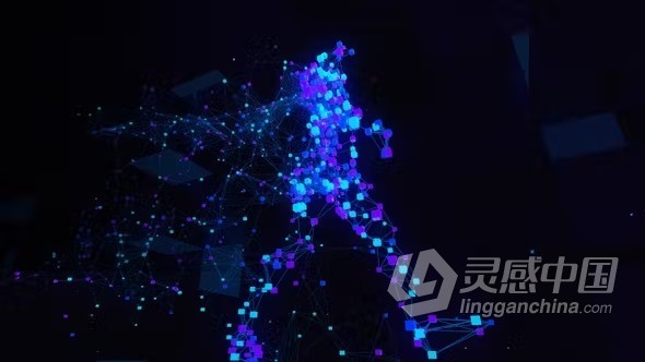 视频素材-抽象科技感行走的人粒子特效VJ屏幕循环背景视频素材下载  灵感中国网 www.lingganchina.com