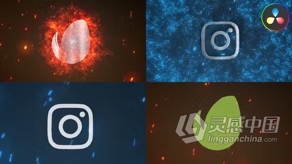 达芬奇模板-火焰标志粒子火花LOGO动画视频DaVinci Resolve模板下载  灵感中国网 www.lingganchina.com