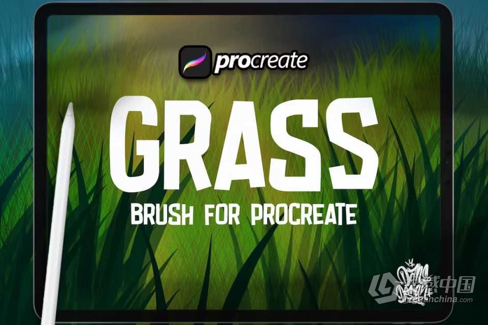 逼真的草地手绘插画Procreate笔刷 Dansdesign Grass Procreate Brush  灵感中国网 www.lingganchina.com