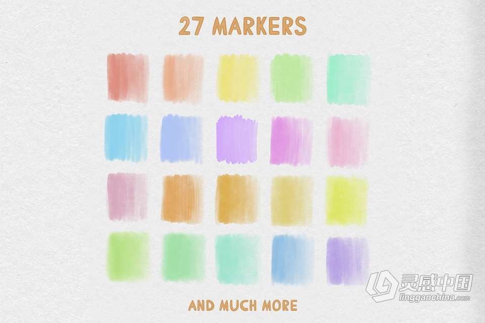47支酷笔客灵感马克笔绘画Procreate笔刷 Copic inspired Marker Brush Set for Procreate  灵感中国网 www.lingganchina.com