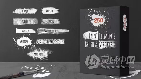 250个画笔和描边笔刷绘画遮罩粉笔涂鸦哑光元素视频素材 250 Paint Matte Elements, Brush &amp; Strokes  灵感中国网 www.lingganchina.com