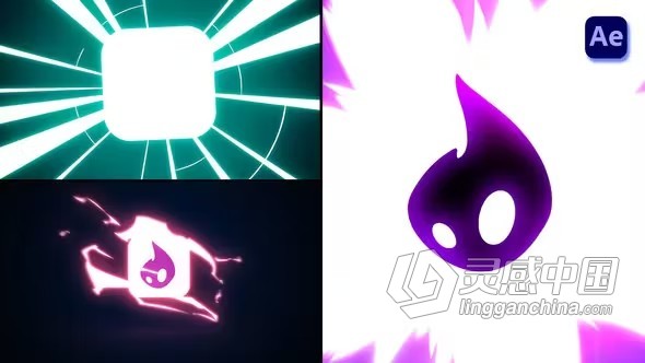 AE模板-卡通多彩能量闪光2D FX 标志动画AE模板下载 EnergyElectricity Minimal 2D FX Logo Reveals  灵感中国网 www.lingganchina.com