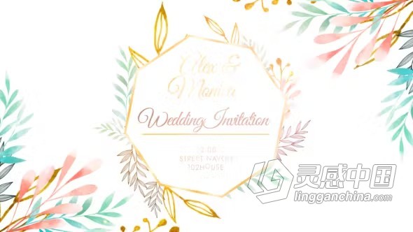 AE模板-清新简约婚礼请柬花卉动画电子邀请函AE模板下载 Wedding Invitation Intro  灵感中国网 www.lingganchina.com