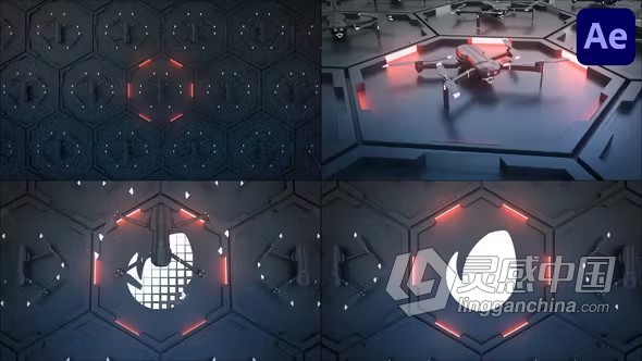 AE模板-逼真的3D无人机启动起飞展示品牌LOGO动画AE模板下载 Drone Logo for After Effects  灵感中国网 www.lingganchina.com