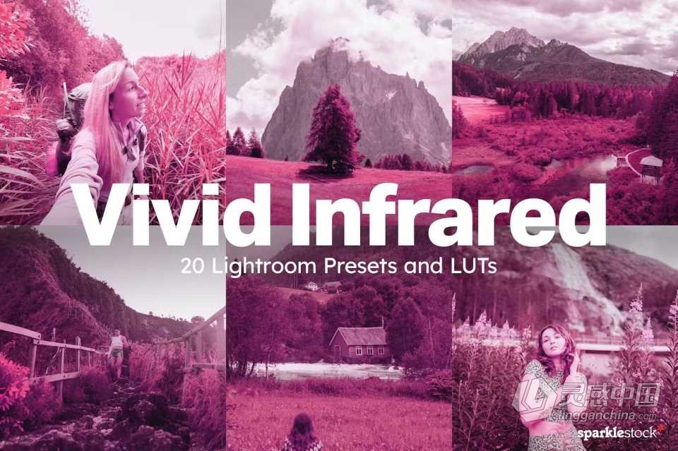 旅拍红外电影风光AI人工智能Lightroom预设及电影调色LUT设 Vivid Infrared 20 Lightroom and luts  灵感中国网 www.lingganchina.com