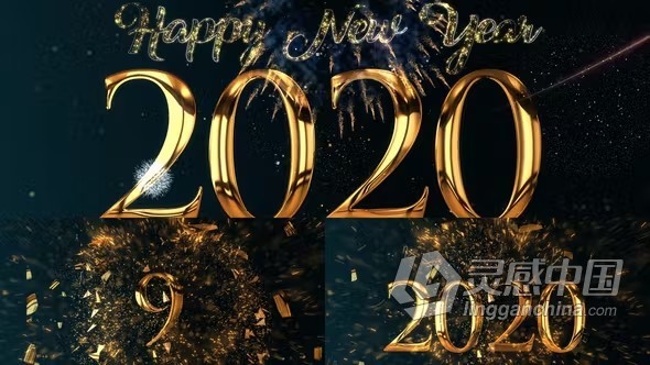 AE模板-金色数字爆炸粒子新年倒计时片头AE模板下载 New Year Countdown  灵感中国网 www.lingganchina.com