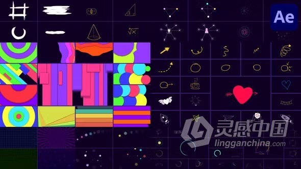 AE模板-100多个彩色2d卡通叠加形状元素AE模板下载 Shape Elements Pack for After Effects  灵感中国网 www.lingganchina.com