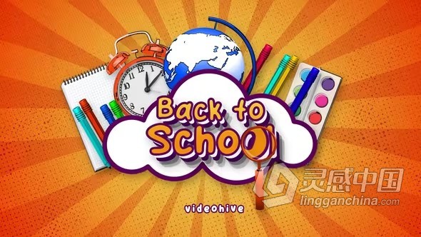 3D地球仪时钟卡通动画制作儿童视频开学片头AE模板下载 Back to School Logo  灵感中国社区 www.lingganchina.com