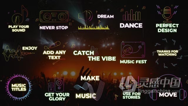 15个有关音乐主题的标题文本动画AE模板下载 Music Titles  灵感中国网 www.lingganchina.com