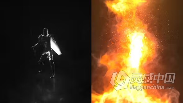 铁甲战士利刃揭示火焰标志动画AE模板下载 Fire Warrior Logo Reveal  灵感中国网 www.lingganchina.com