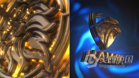 3D金色玻璃标志神秘金属质感游戏LOGO动画AE模板下载 3D Gold &amp; Glass Logo Intro  灵感中国社区 www.lingganchina.com