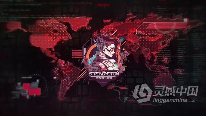 赛博朋克风 HUD 地图背景故障LOGO动画AE模板下载 Cyberpunk HUD Map Logo  灵感中国网 www.lingganchina.com