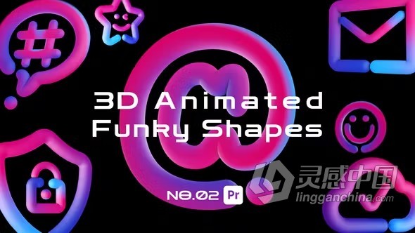 12个卡通图形元素社交主题标签3D动画时髦形状AE模板下载 3D Animated Funky Shape 02 For premiere pro  灵感中国网 www.lingganchina.com