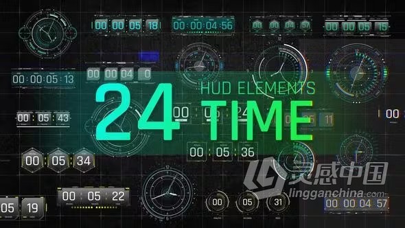 24种HUD时钟元素时间显示界面信息图AE模板下载 HUD Elements Time  灵感中国网 www.lingganchina.com