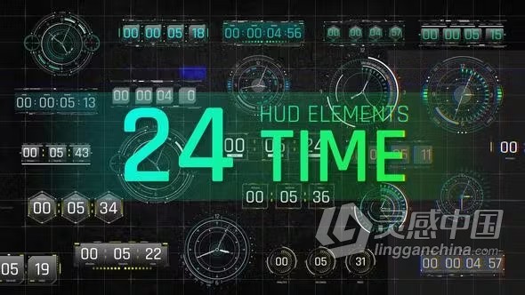 24种HUD时钟元素时间显示界面信息图AE模板下载 HUD Elements Time  灵感中国社区 www.lingganchina.com