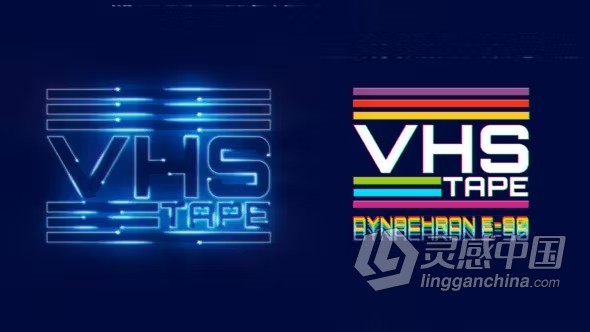 明亮火花光线演绎霓虹灯故障VHS标志片头AE模板下载 VHS Cinematic Logo  灵感中国网 www.lingganchina.com