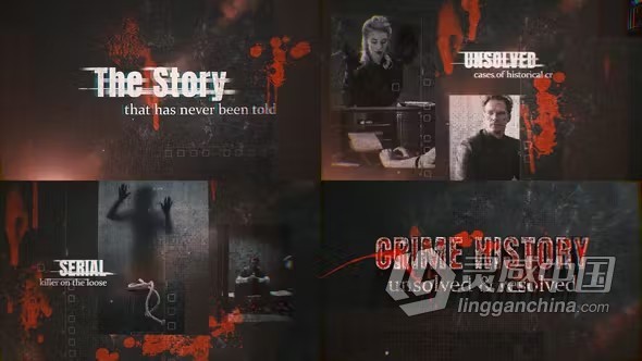 墨滴与溅血效果悬疑视频介绍激烈犯罪电影开场AE模板下载 Crime History Opener With Blood  灵感中国网 www.lingganchina.com