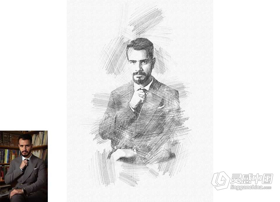 铅笔素描 Photoshop动作 Pencil Sketch Photoshop Action  灵感中国网 www.lingganchina.com