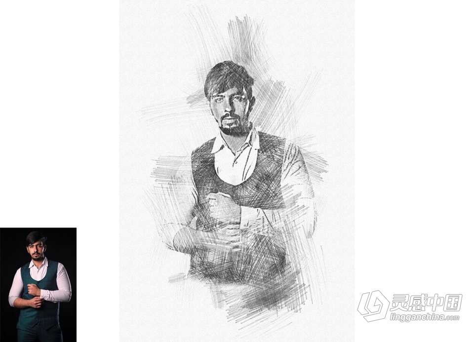 铅笔素描 Photoshop动作 Pencil Sketch Photoshop Action  灵感中国网 www.lingganchina.com