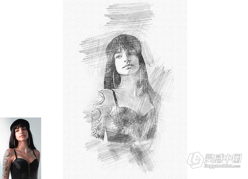 铅笔素描 Photoshop动作 Pencil Sketch Photoshop Action  灵感中国网 www.lingganchina.com