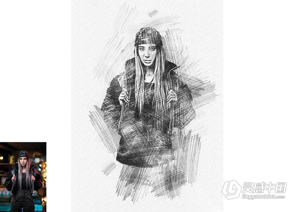 铅笔素描 Photoshop动作 Pencil Sketch Photoshop Action  灵感中国网 www.lingganchina.com