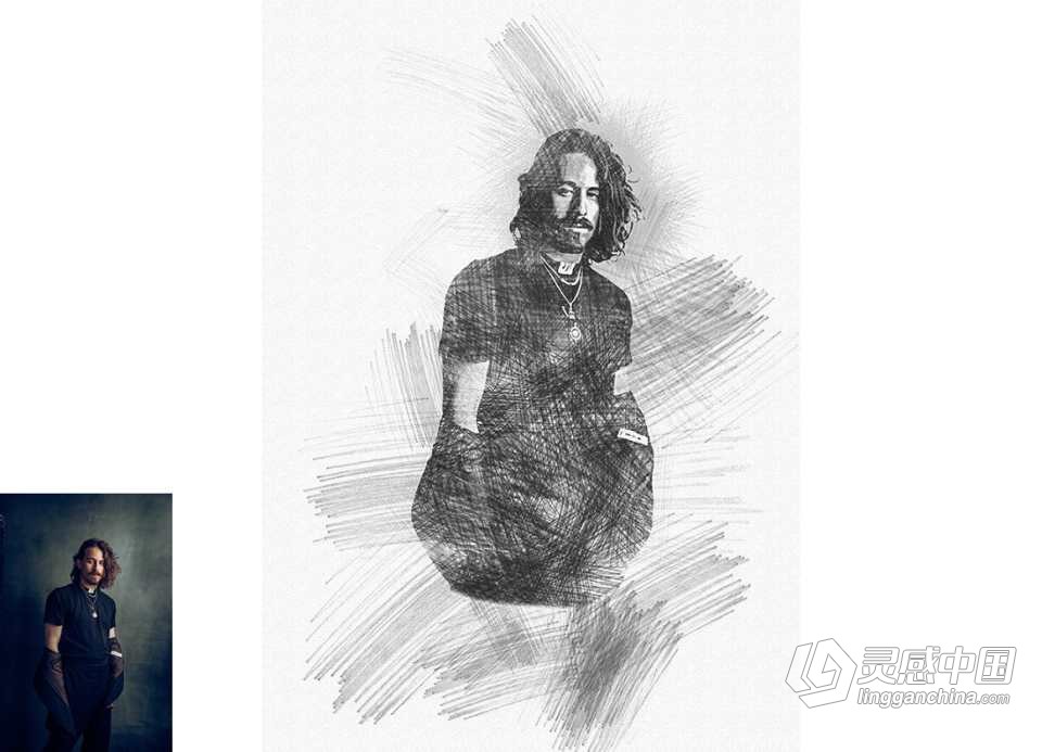 铅笔素描 Photoshop动作 Pencil Sketch Photoshop Action  灵感中国网 www.lingganchina.com