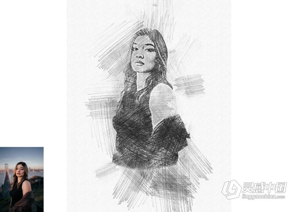 铅笔素描 Photoshop动作 Pencil Sketch Photoshop Action  灵感中国网 www.lingganchina.com