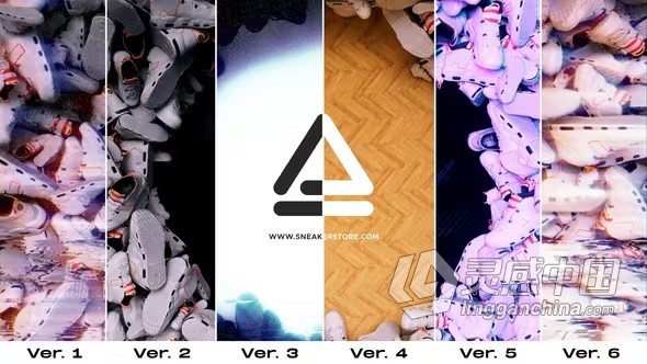 旋转镜头运动鞋堆品牌标志揭示动画PR模板下载 Sneakers Logo Reveal  灵感中国网 www.lingganchina.com