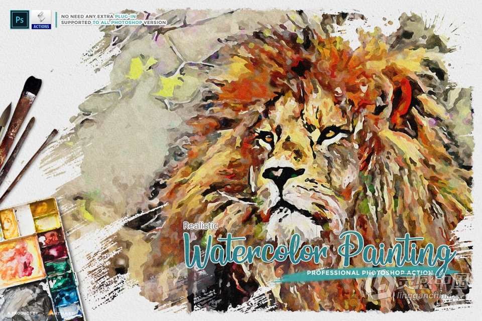 写实水彩画PS动作 Realistic Watercolor Painting PS Action 附视频教程  灵感中国网 www.lingganchina.com