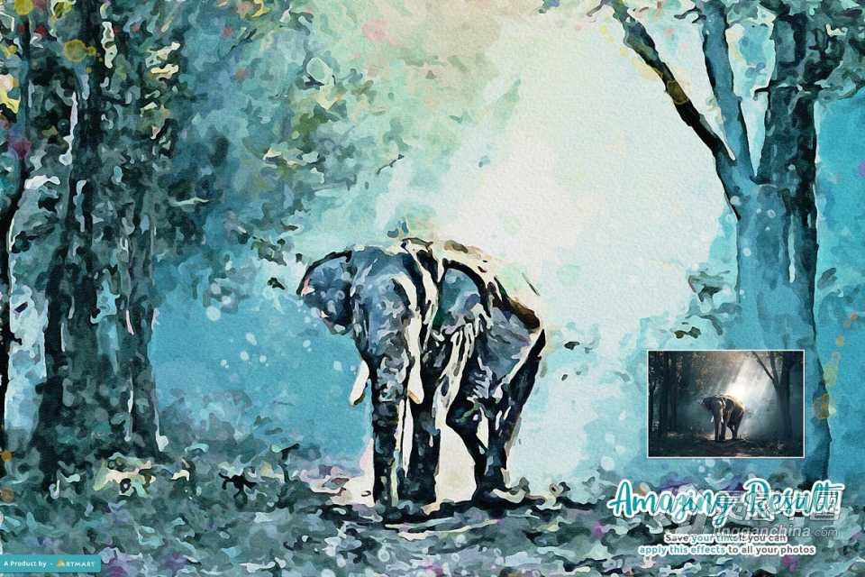 写实水彩画PS动作 Realistic Watercolor Painting PS Action 附视频教程  灵感中国网 www.lingganchina.com