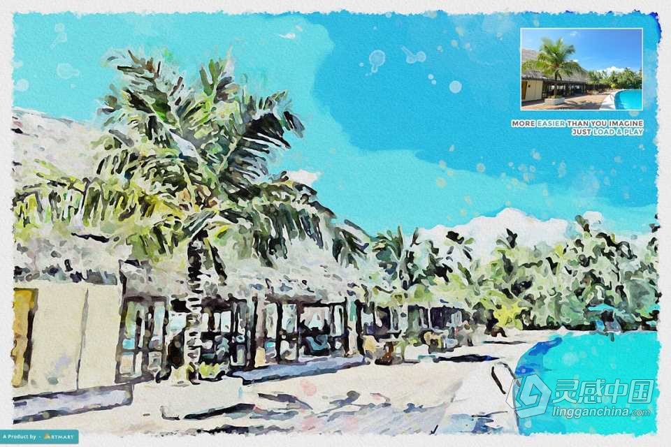 写实水彩画PS动作 Realistic Watercolor Painting PS Action 附视频教程  灵感中国网 www.lingganchina.com