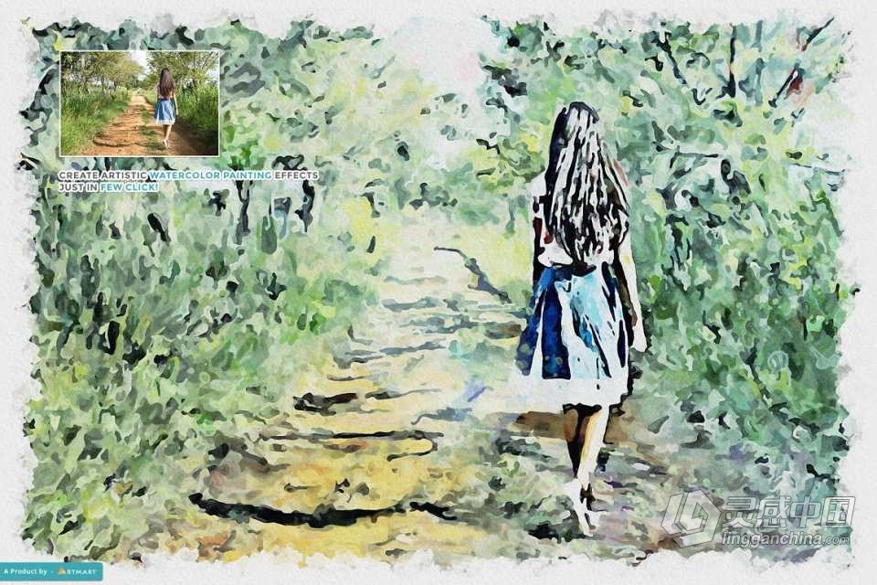 写实水彩画PS动作 Realistic Watercolor Painting PS Action 附视频教程  灵感中国网 www.lingganchina.com