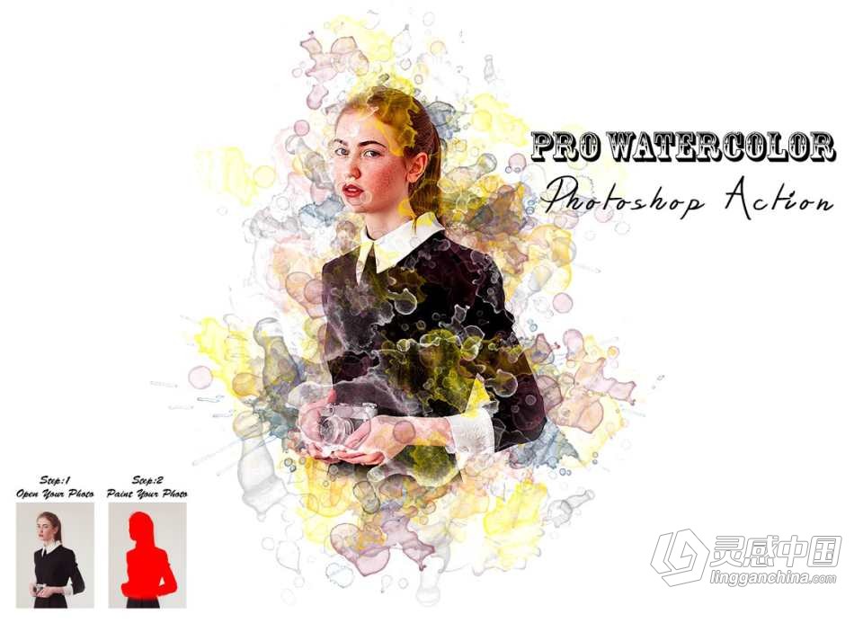 专业水彩Photoshop动作  Pro Watercolor Photoshop Action 附视频教程  灵感中国网 www.lingganchina.com