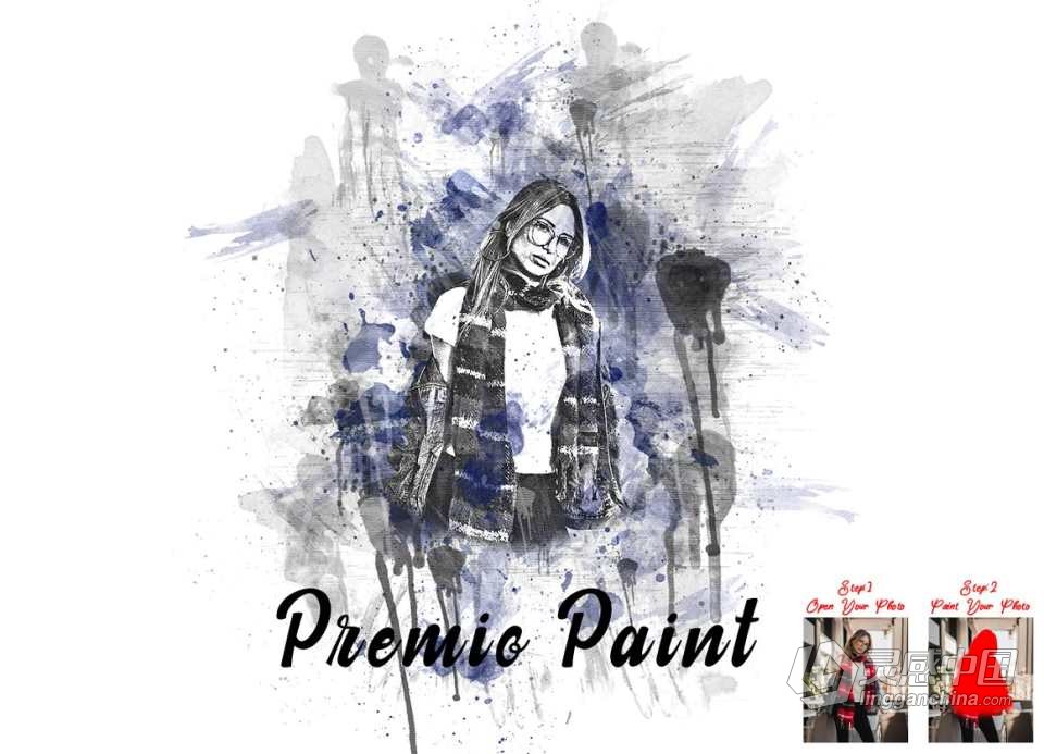 水彩油漆滴墨绘画PS动作  Premio Paint Photoshop Action 附视频教程  灵感中国网 www.lingganchina.com