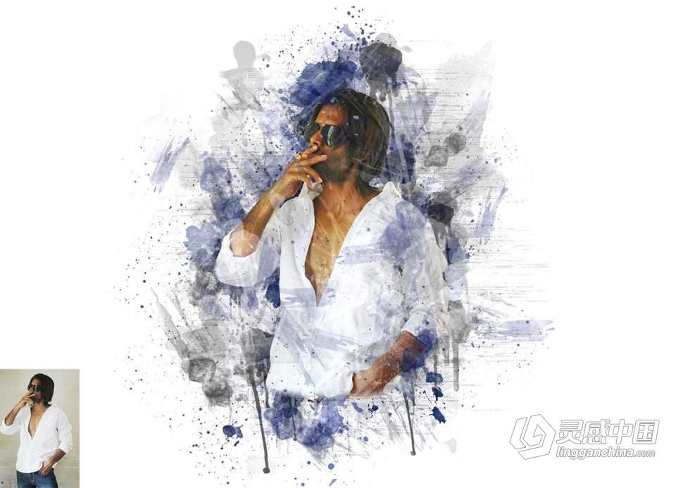 水彩油漆滴墨绘画PS动作  Premio Paint Photoshop Action 附视频教程  灵感中国网 www.lingganchina.com