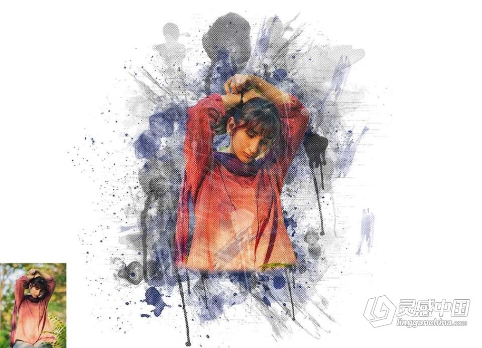 水彩油漆滴墨绘画PS动作  Premio Paint Photoshop Action 附视频教程  灵感中国网 www.lingganchina.com
