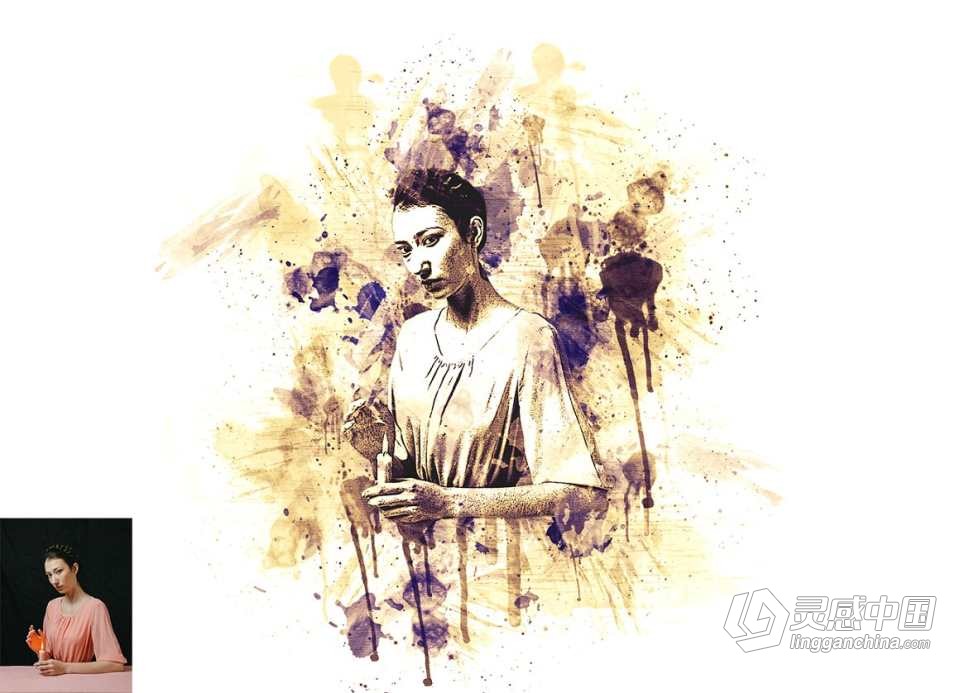 水彩油漆滴墨绘画PS动作  Premio Paint Photoshop Action 附视频教程  灵感中国网 www.lingganchina.com