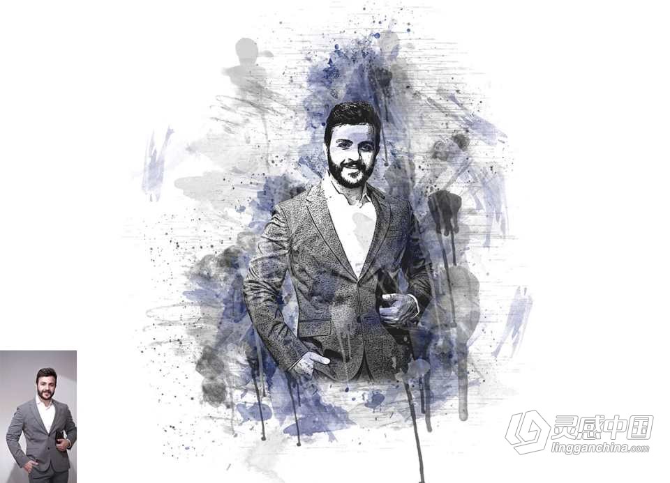 水彩油漆滴墨绘画PS动作  Premio Paint Photoshop Action 附视频教程  灵感中国网 www.lingganchina.com