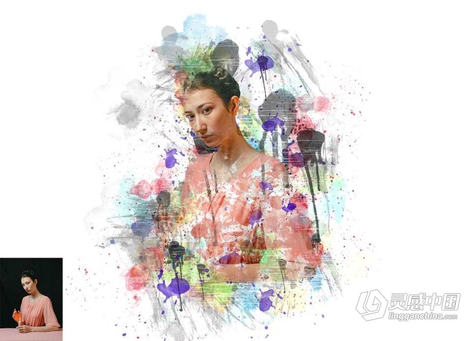 水彩油漆滴墨绘画PS动作  Premio Paint Photoshop Action 附视频教程  灵感中国网 www.lingganchina.com
