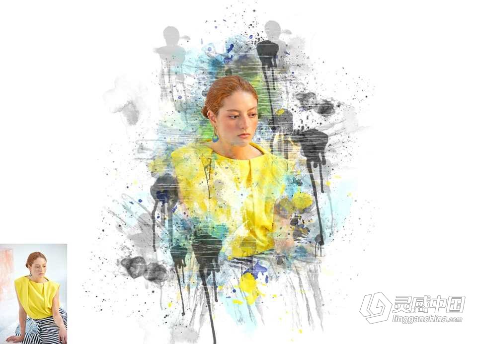 水彩油漆滴墨绘画PS动作  Premio Paint Photoshop Action 附视频教程  灵感中国网 www.lingganchina.com