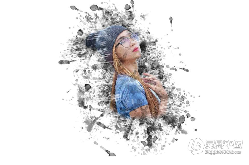 水墨污点绘画Photoshop动作 Stain Painting Photoshop Action 附视频教程  灵感中国网 www.lingganchina.com