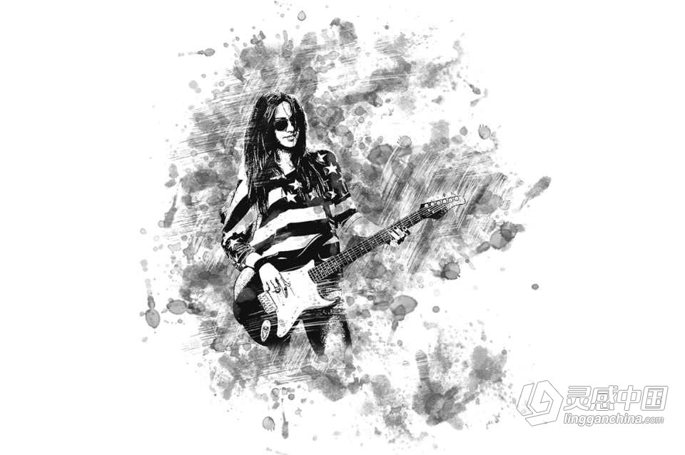 水墨污点绘画Photoshop动作 Stain Painting Photoshop Action 附视频教程  灵感中国网 www.lingganchina.com